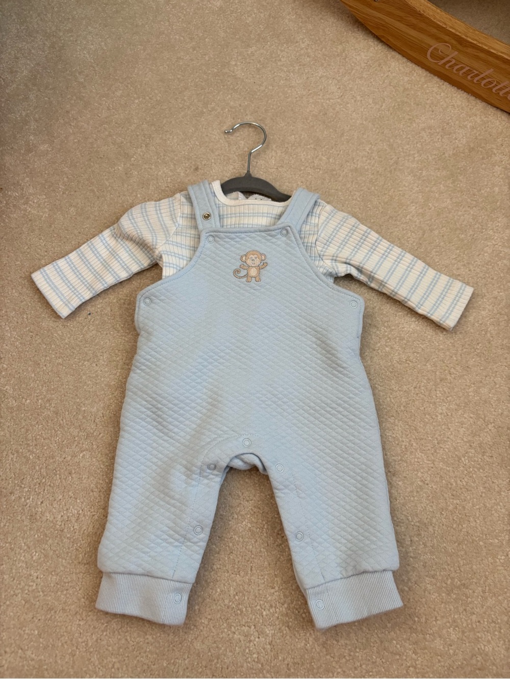 Little Me Light Blue and White Baby Overalls outfit